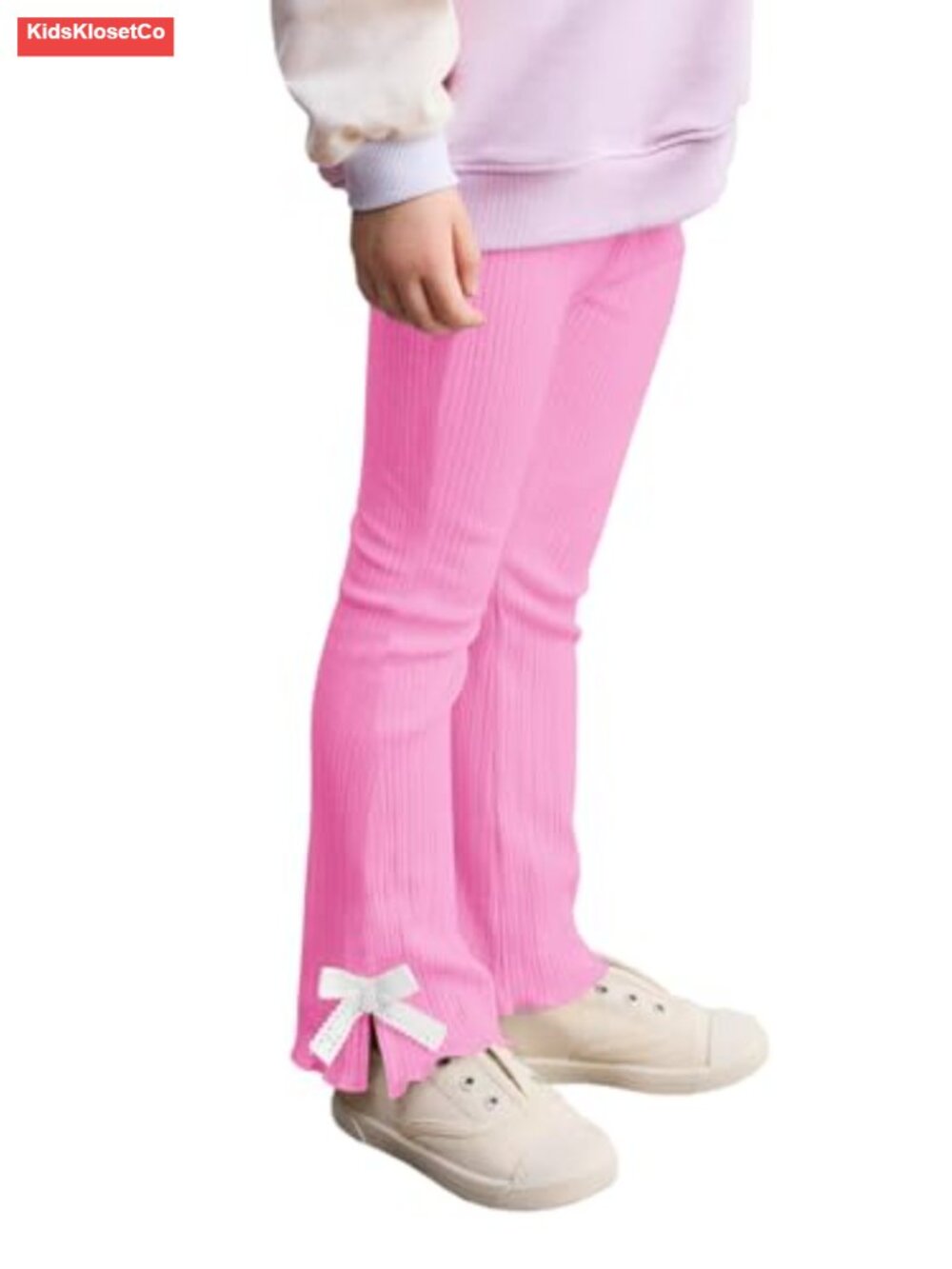 Toddler Girl Ribbed Bell Bottom Leggings Bowtie Elastic Waist Pants